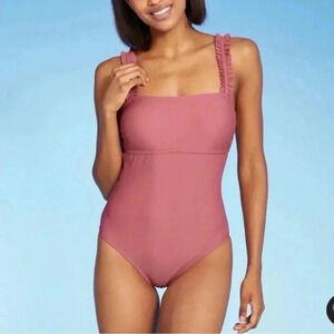 Kona Sol One Piece Pink Ruffle Strap Swimsuit Sz. Small NWT